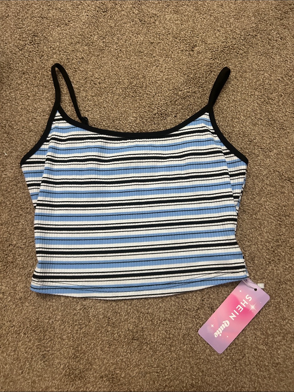 SHEIN Blue, White and Black Striped Ribbed Cami